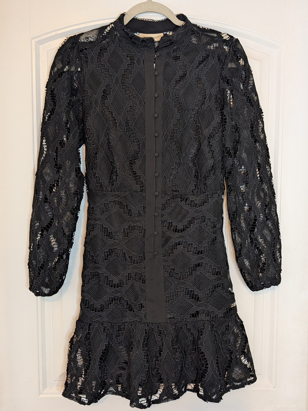 Melloday Whimsigoth Style Black Lace Long Sheer Sleeve Mock Neck Mini Dress